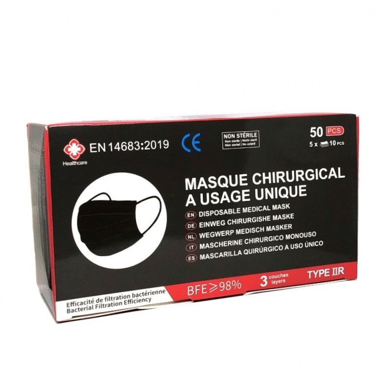 Masque Chirurgical Noir Idcolors Boite de 50