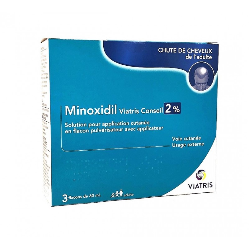 Minoxidil 2% Viatris Conseil - 3 Flacons de 60 ml